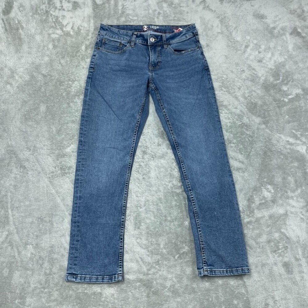 Izod Comfort Stretch Straight Fit Jeans Size 30x29 Medium Wash Denim a1429